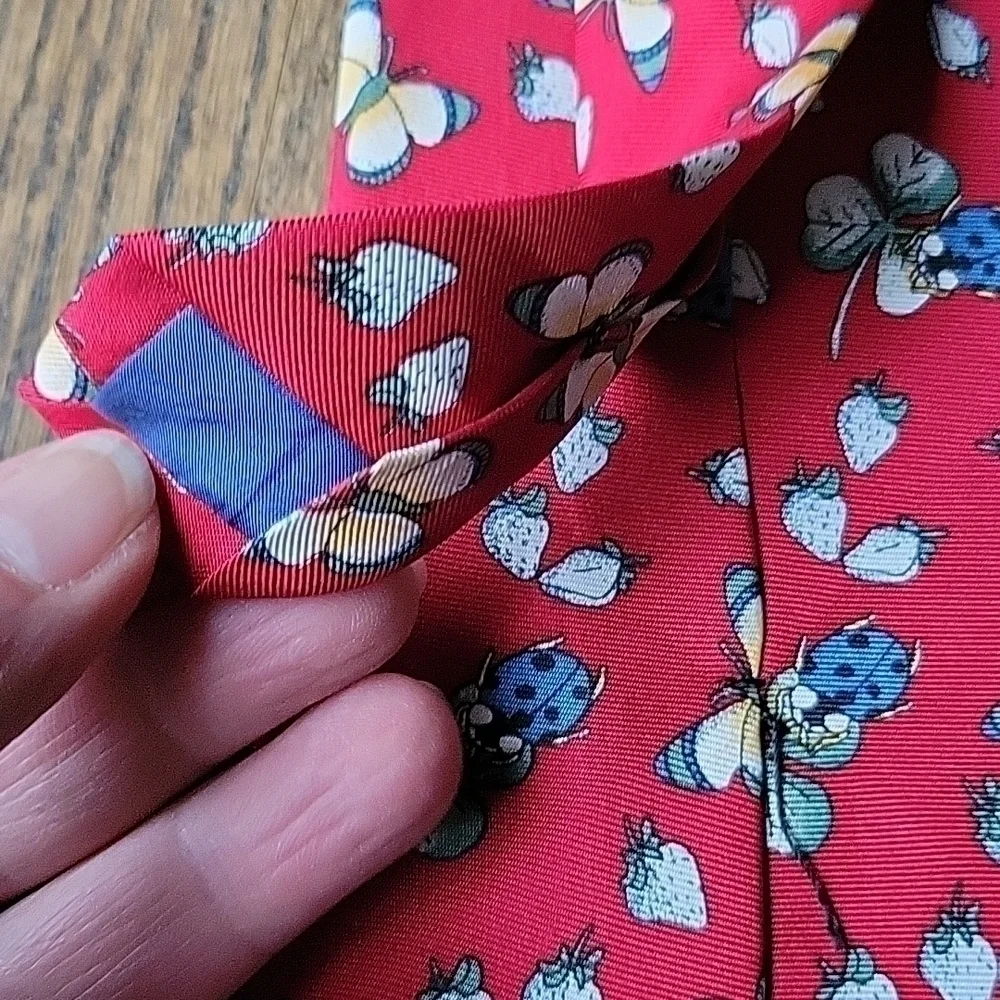 Leidenfalter 100% Silk Repp Berry Lady Bug Clover Blue Red Unisex Necktie Vintag